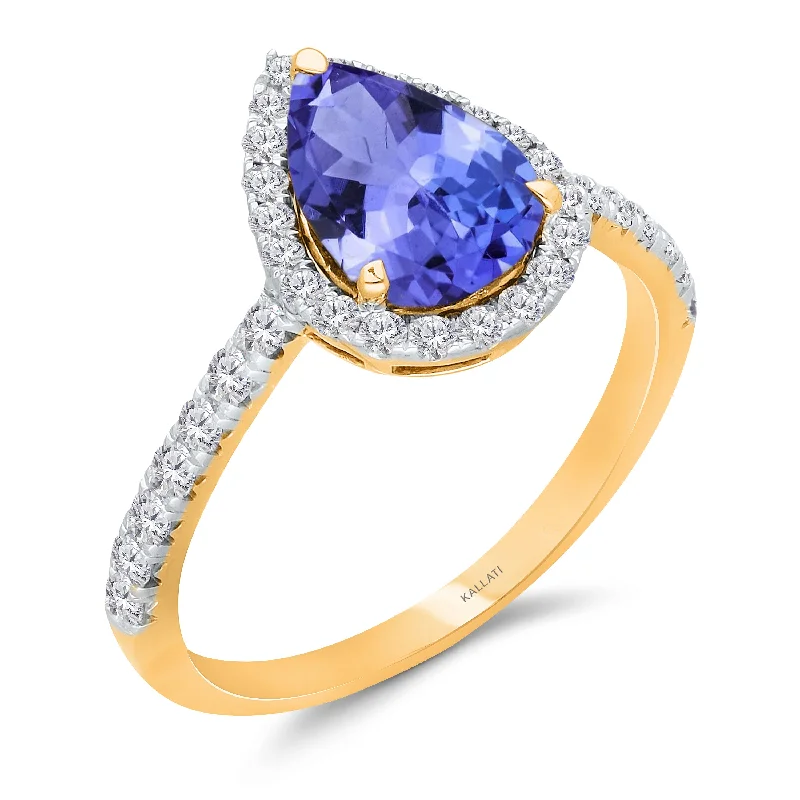 women cubic zirconia wedding rings -Kallati Tanzanite Diamond Halo Ring