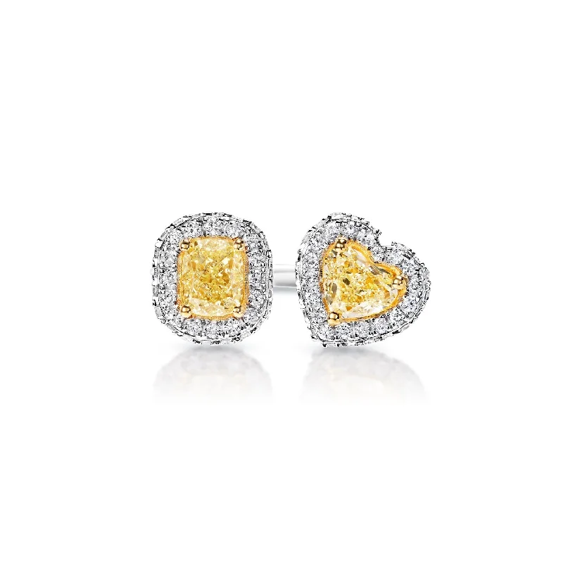 women diamond rings -Vanessa 3 Carat Yellow Combine Mix Shape Diamond Engagement Toi Et Moi Ring in 18k White Gold