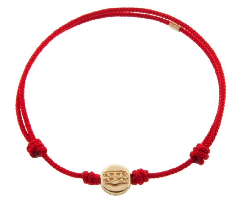 women chic bracelets -Small Horus Eyes Disk on a Red Cord Bracelet