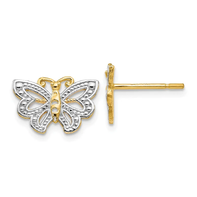 women fashion statement earrings -14KT Yellow Gold With Rhodium Plating 8X12MM Butterfly Earrings