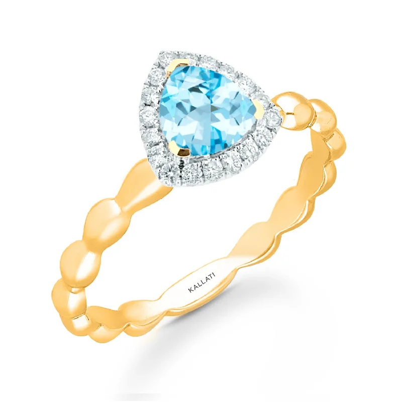 women vintage diamond rings -Kallati Blue Topaz Diamond Halo Ring