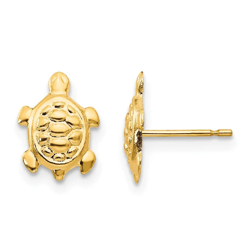 women elegant stud earrings -14KT Yellow Gold 12X8MM Turtle Earrings