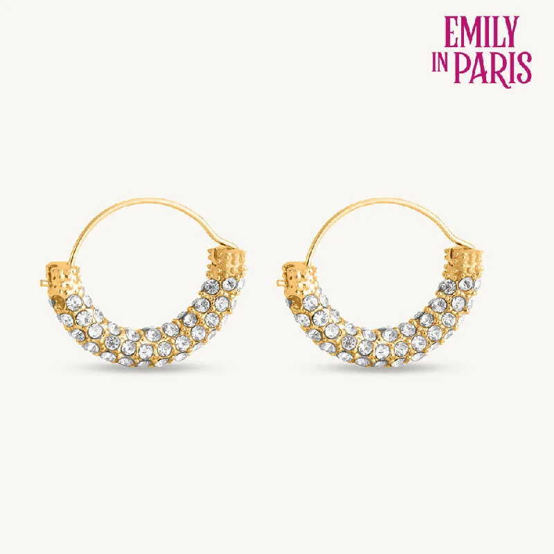 women stud earrings -Stone Studded Gold Hoop Earrings