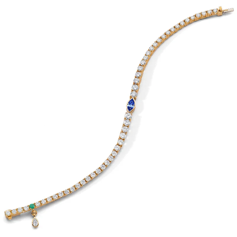 women mixed metal bracelets -Center Marquise Blue Sapphire and Round Diamond Tennis Bracelet