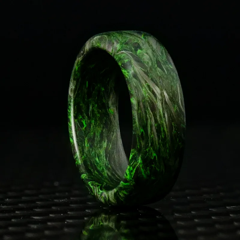 women unique engagement rings -Green Burl Carbon Fiber Ring