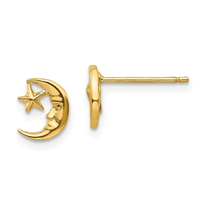 women modern earrings -14KT Yellow Gold 8MM Celestial Moon and Star Earrings