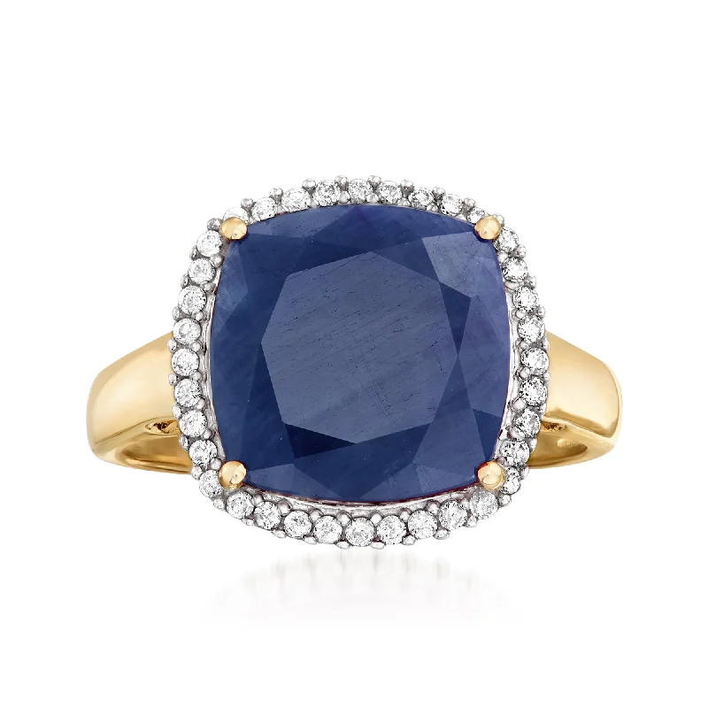 women affordable engagement rings -Ross-Simons Sapphire and . Diamond Ring in 14kt Yellow Gold