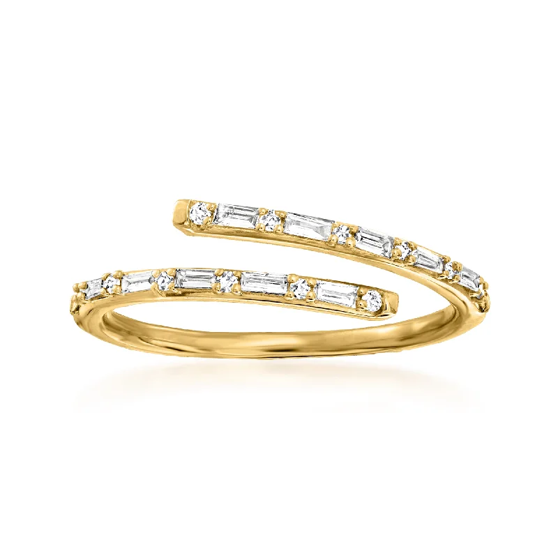 women bridal jewelry engagement rings -Ross-Simons Diamond Bypass Ring in 14kt Yellow Gold