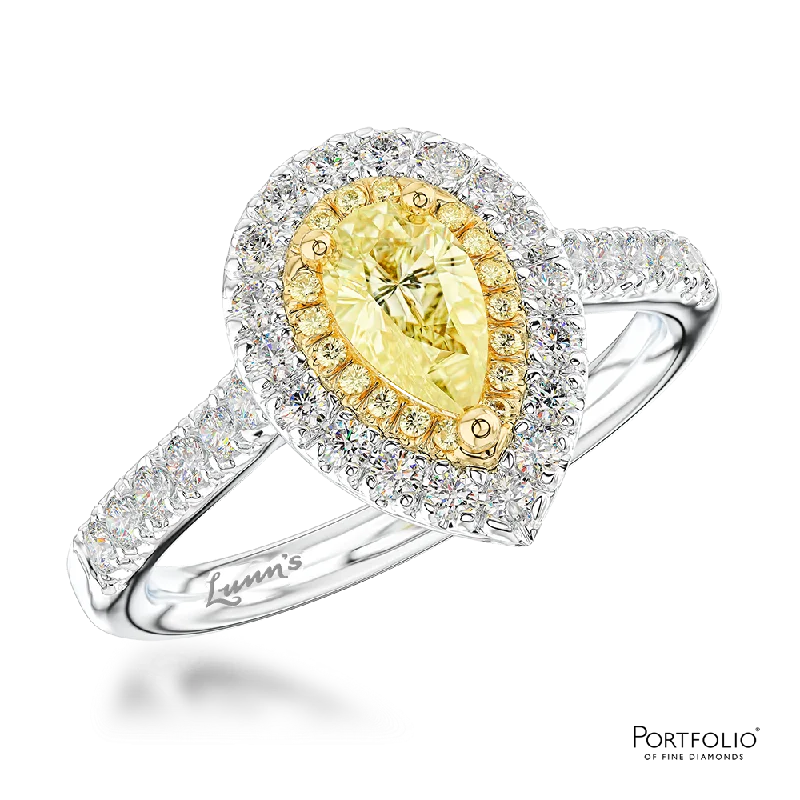 women silver rings -Cluster 0.37ct Fancy Yellow VS2 Yellow Diamond Platinum/Yellow Ring