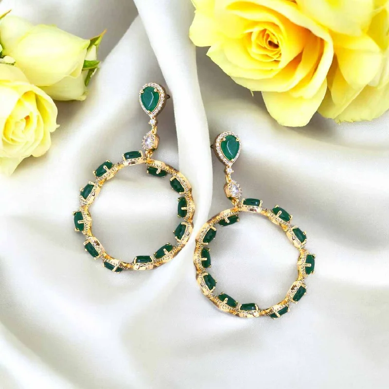 women shimmering earrings -Emerald Alpine Zirconia Hoops