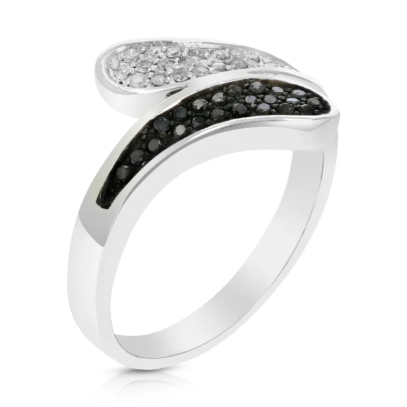 women emerald engagement rings -1/3 cttw Black and White Diamond Ring .925 Sterling Silver with Rhodium