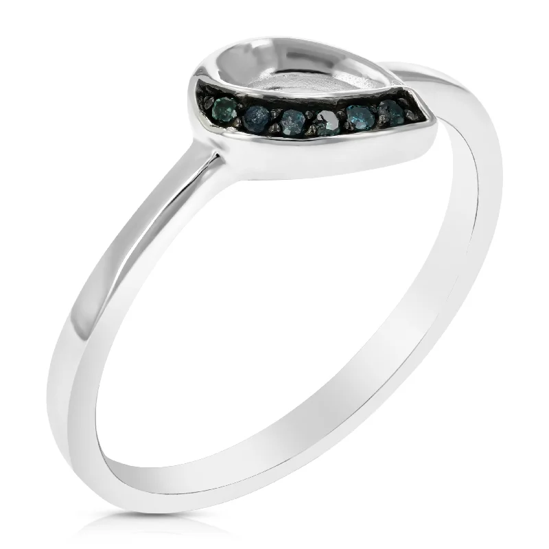 women sapphire engagement rings -1/20 cttw Blue Diamond Pear Ring .925 Sterling Silver with Rhodium