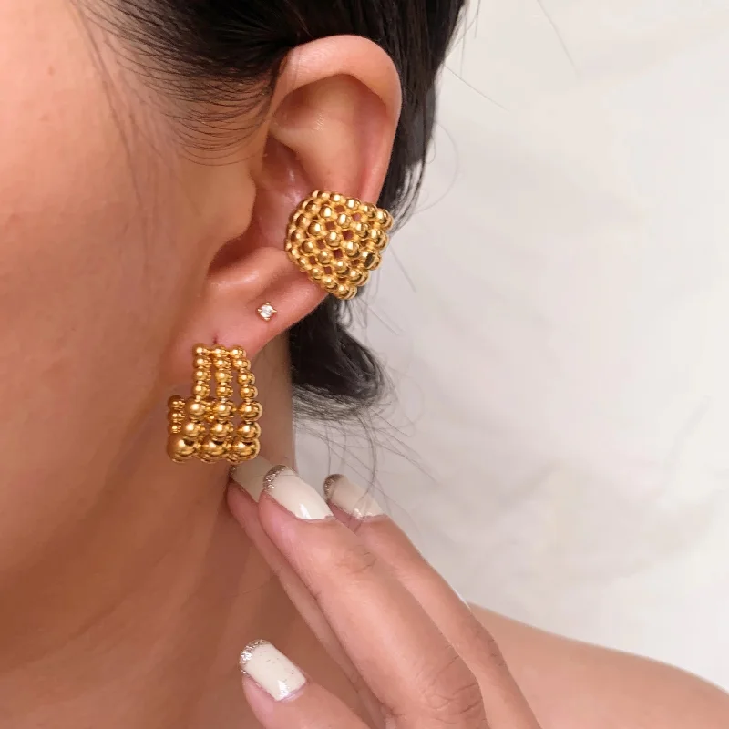 women dazzling earrings -Minimal Golden Cuff Earring