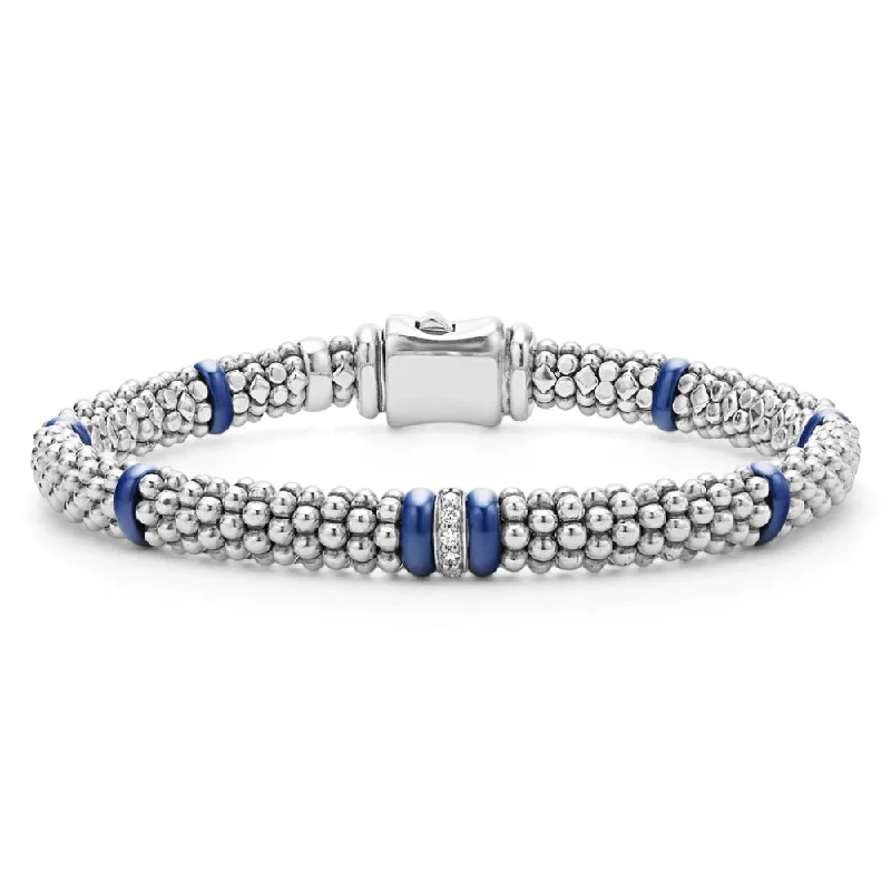 women adjustable bangles -Lagos Blue Caviar 6mm Single Station Diamond Caviar Bracelet