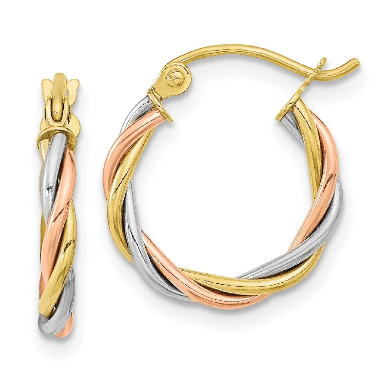 women drop earrings for women -10KT Gold Tri-Color 2.5X15MM Twist Hoop Earrings