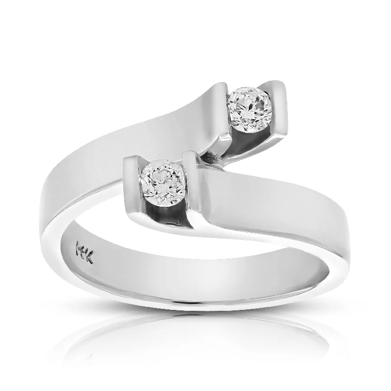 women engagement rings -0.27 cttw 2 Stone Diamond Fashion Ring 14K White Gold Bridal Engagement