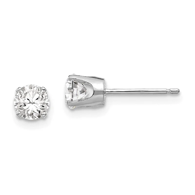 women statement gold earrings -14KT White Gold 4.5MM Round Cubic Zirconia Stud Earrings