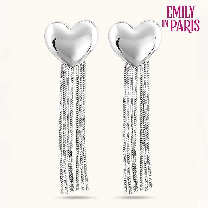 women designer hoop earrings -Silver Heart Fringe Drop Earrings