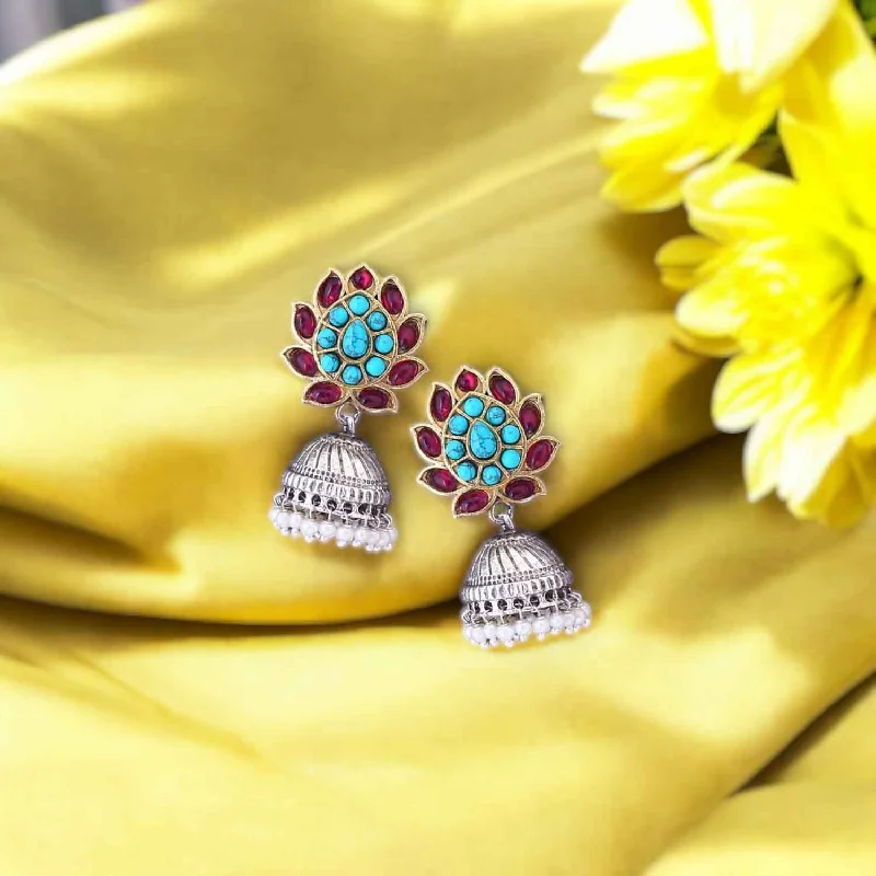 women hoop earrings -Multicolor Akansha Oxidised Jhumkis