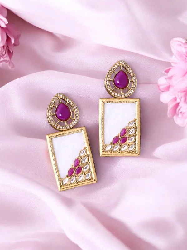 women statement earrings -Purple Jisha Danglers