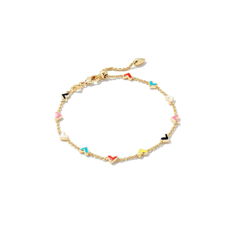 women fashion bangles -Kendra Scott Haven Heart Delicate Chain Bracelet in Gold Multi Mix