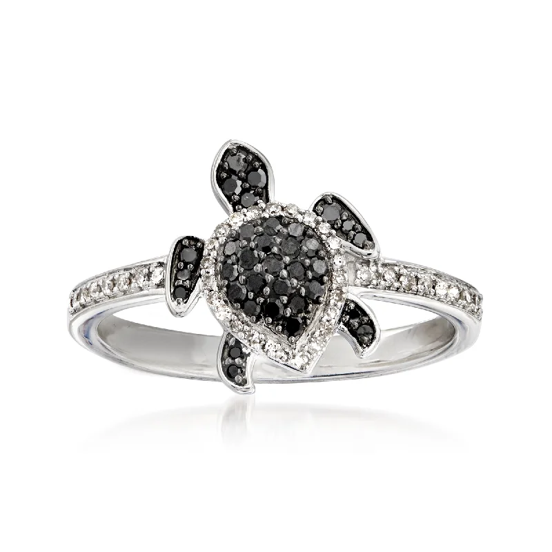 women sapphire engagement rings -Ross-Simons Black and White Diamond Turtle Ring in Sterling Silver