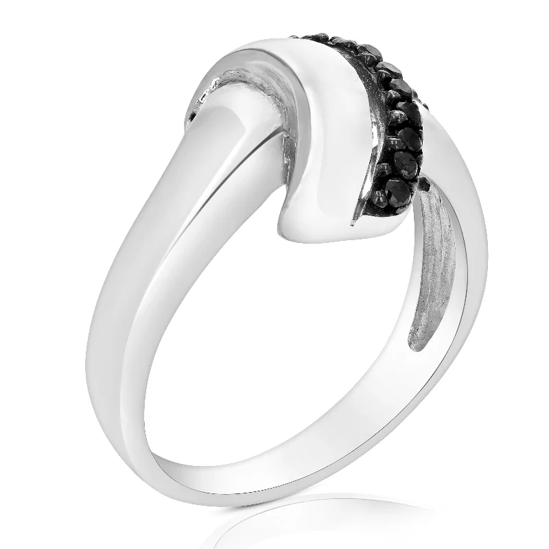 women unique engagement rings -1/4 cttw Black Diamond Ring .925 Sterling Silver with Rhodium Plating