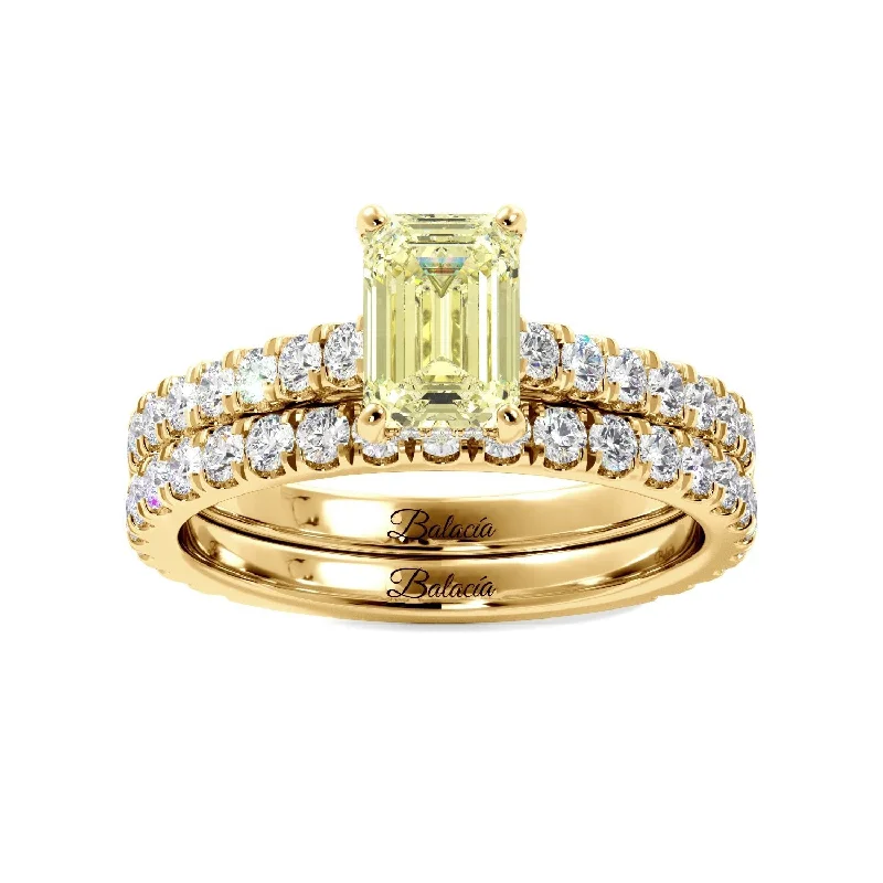 women personalized wedding rings -Fancy Yellow Emerald Cut Diamond Engagement Ring