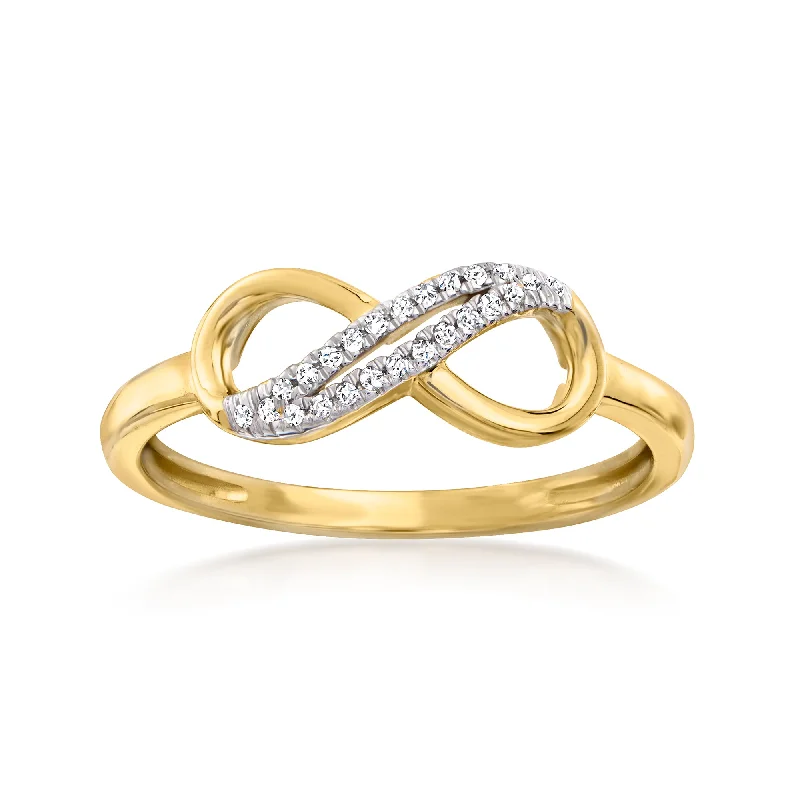 women eco-friendly engagement rings -Ross-Simons 14kt Yellow Gold Infinity Symbol Ring With Diamond Accents