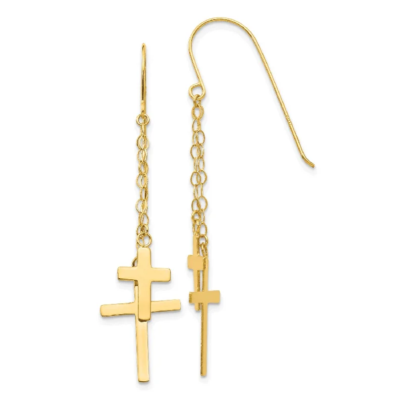 women handmade earrings -14KT Yellow Gold 56X12MM Drop & Dangle Cross Earrings