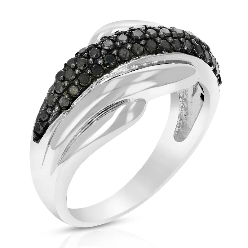 women eternity engagement rings -2/3 cttw Black Diamond Wedding Ring .925 Sterling Silver with Rhodium