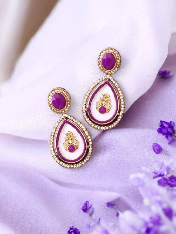 women silver hoop earrings -Purple Pritika Danglers