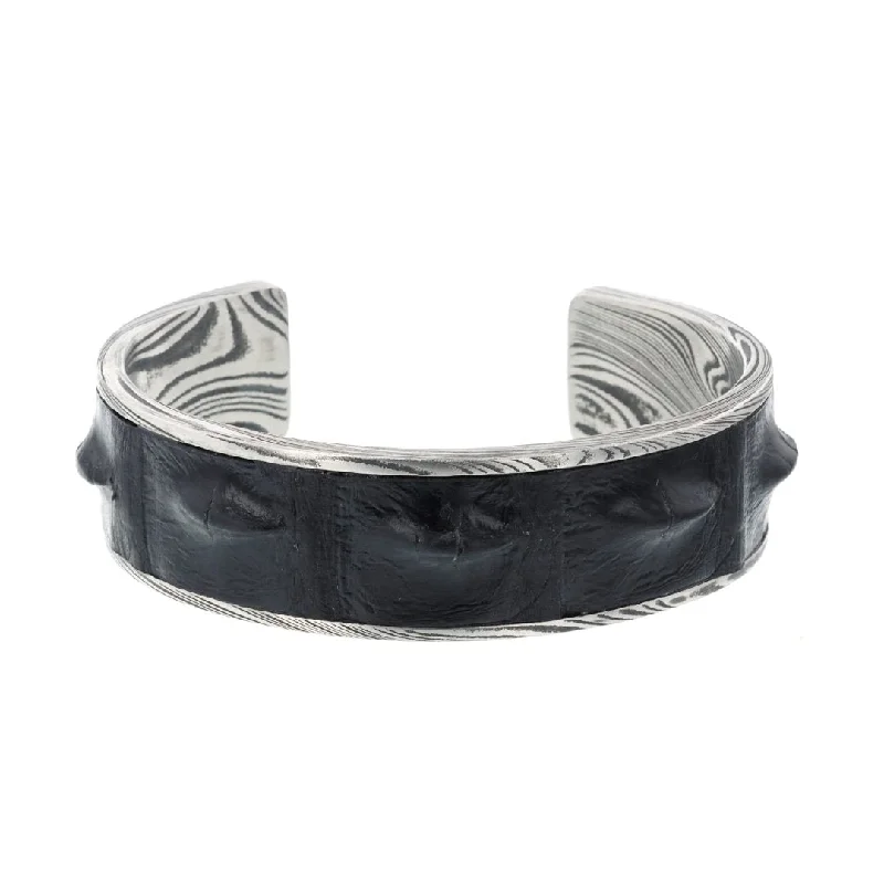 women gemstone bangles -Black Crocodile Damascus Steel Cuff Bracelet