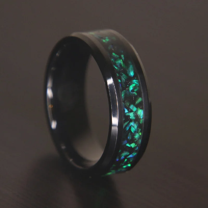 women luxury wedding rings -The Kaiju Black Ceramic Glowstone Ring