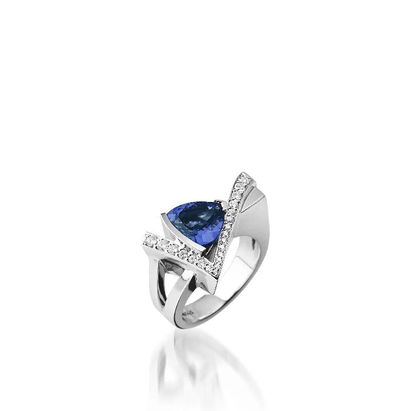 women cubic zirconia rings -Pinnacle Gemstone Ring with Pave Diamonds