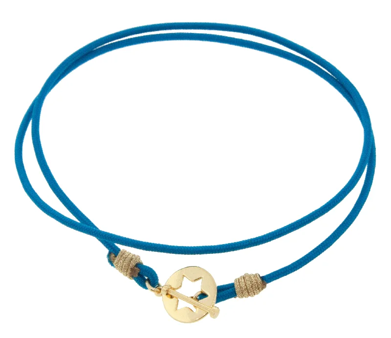 women adjustable bracelets -Star of David Toggle Clasp on a Double Wrap Blue Cord Bracelet