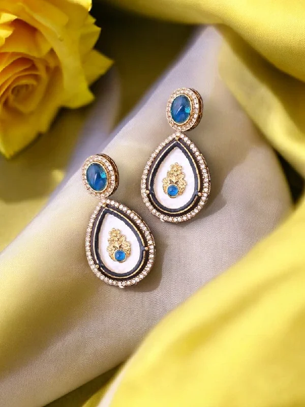 women minimalistic gold earrings -Blue Pritika Danglers