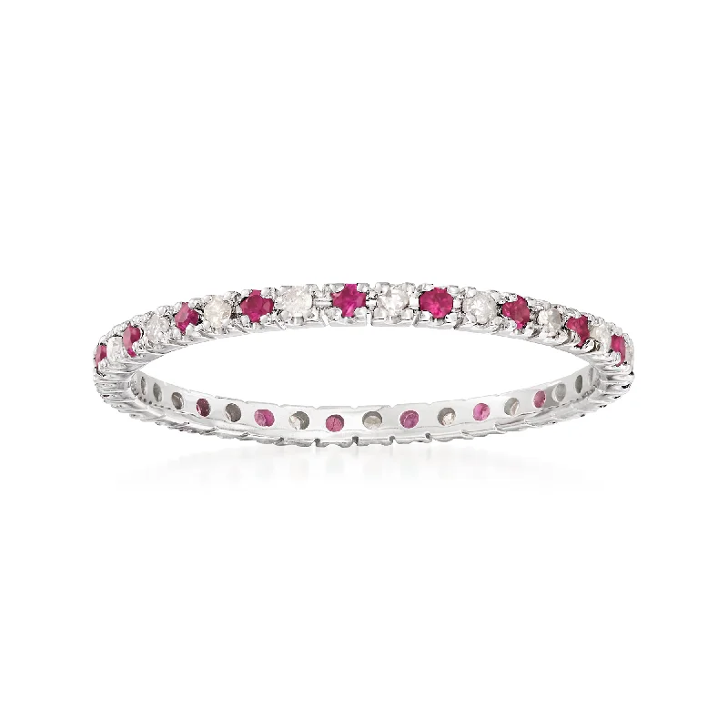 women luxury rose gold engagement rings -Ross-Simons Ruby and . Diamond Eternity Band in 14kt White Gold