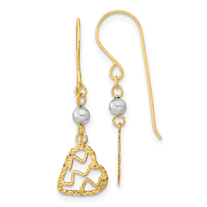 women gold stud earrings -14KT White and Yellow Gold 29X9.5MM Diamond-cut Heart Drop & Dangle Earrings