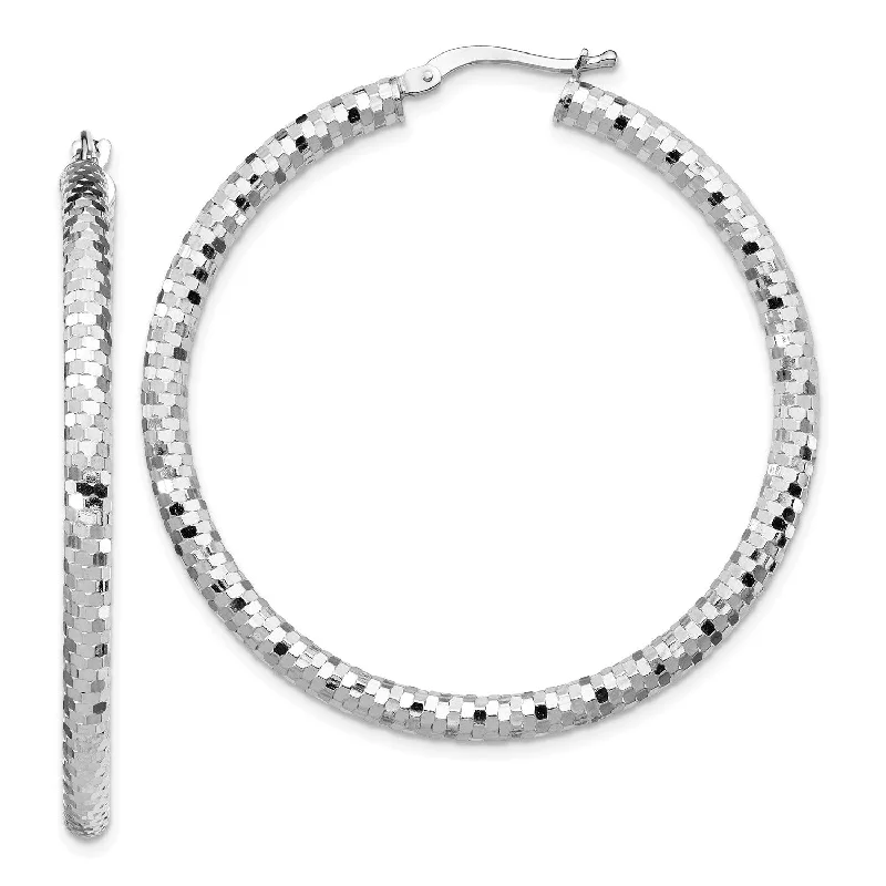 women oversized earrings -14KT White Gold 35X3MM Diamond-cut Hoop Earrings