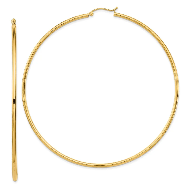 women gemstone earrings -14KT Yellow Gold 80X2MM Hoop Earrings