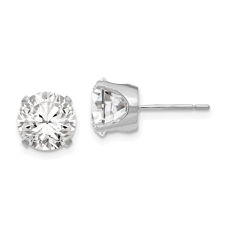 women gemstone stud earrings -14KT White Gold 8MM Round Cubic Zirconia Stud Earrings