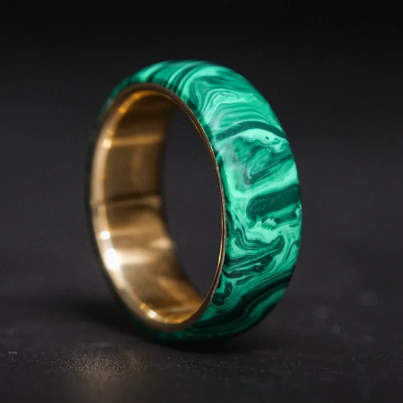 women cocktail gemstone rings -Malachite Trustone and Gold Ring