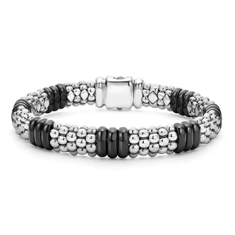 women gold tennis bracelets -Lagos Black Caviar Ceramic Caviar Beaded Bracelet, 9mm