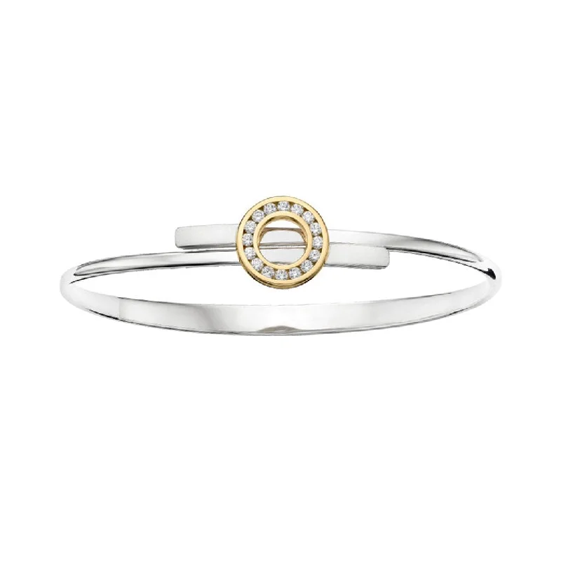 women elastic bracelets -Diamond Open Circle Sterling Silver & Gold Bangle Bracelet