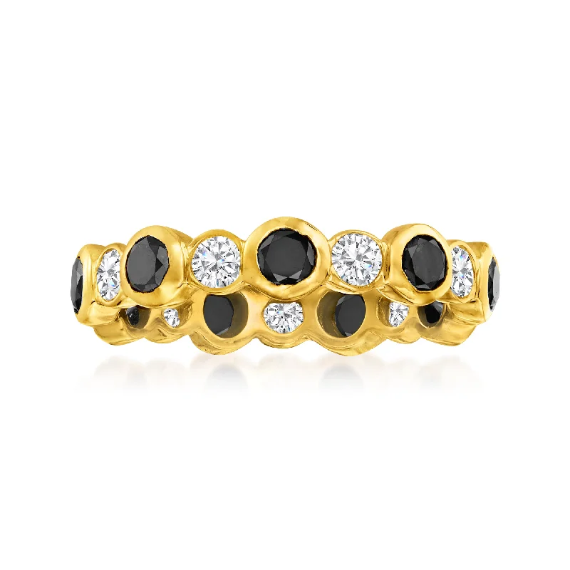 women high-quality engagement rings -Ross-Simons Black and White Diamond Eternity Band in 14kt Yellow Gold