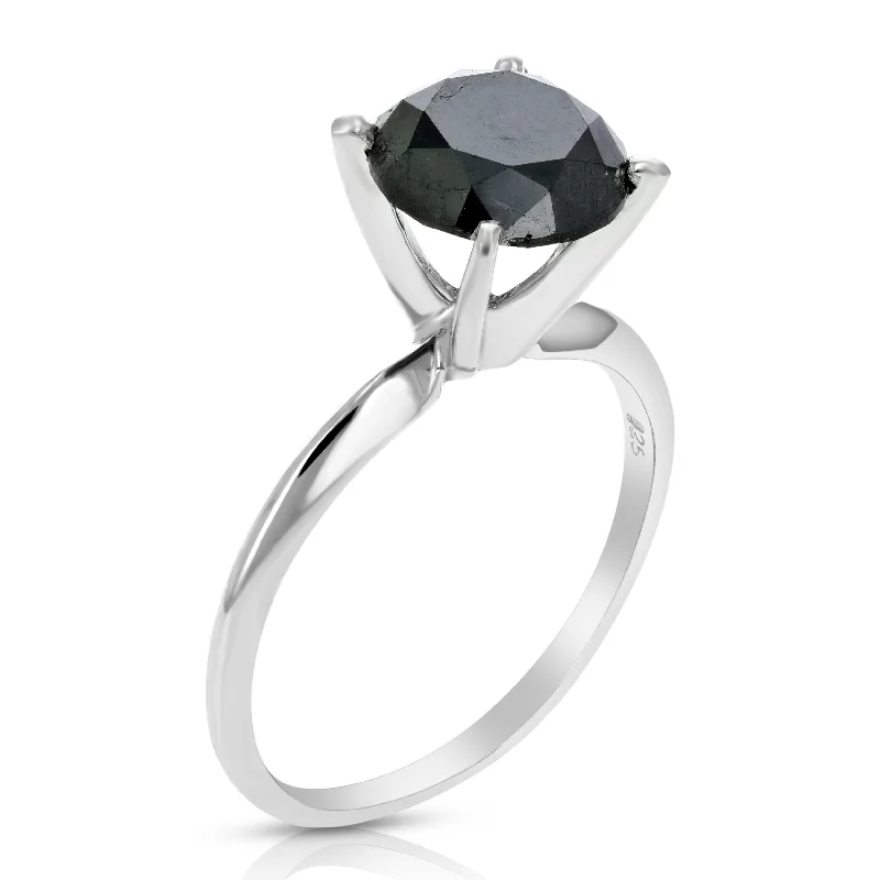 women modern engagement rings -2 cttw Black Diamond Solitaire Engagement Ring .925 Sterling Silver with Rhodium