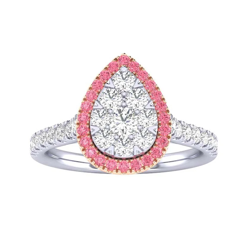 women unique wedding bands -1ctw Pink Lab Grown Diamond Halo Ring