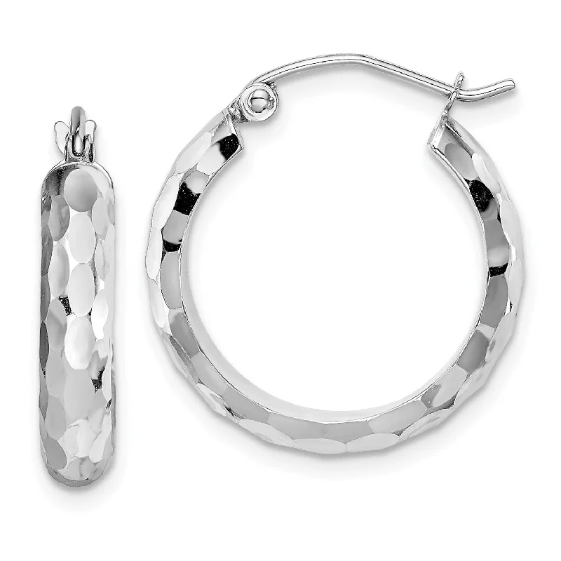 women luxury hoop earrings -14KT White Gold Diamond-cut Hoop Earrings