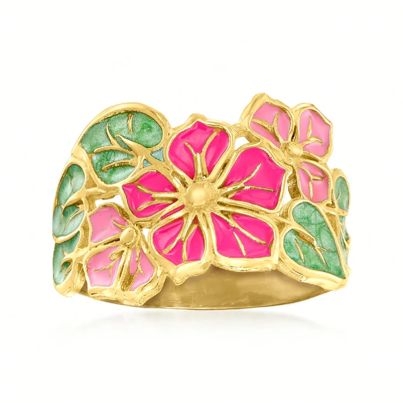 women birthstone engagement rings -Ross-Simons Italian Multicolored Enamel Flower Ring in 14kt Yellow Gold